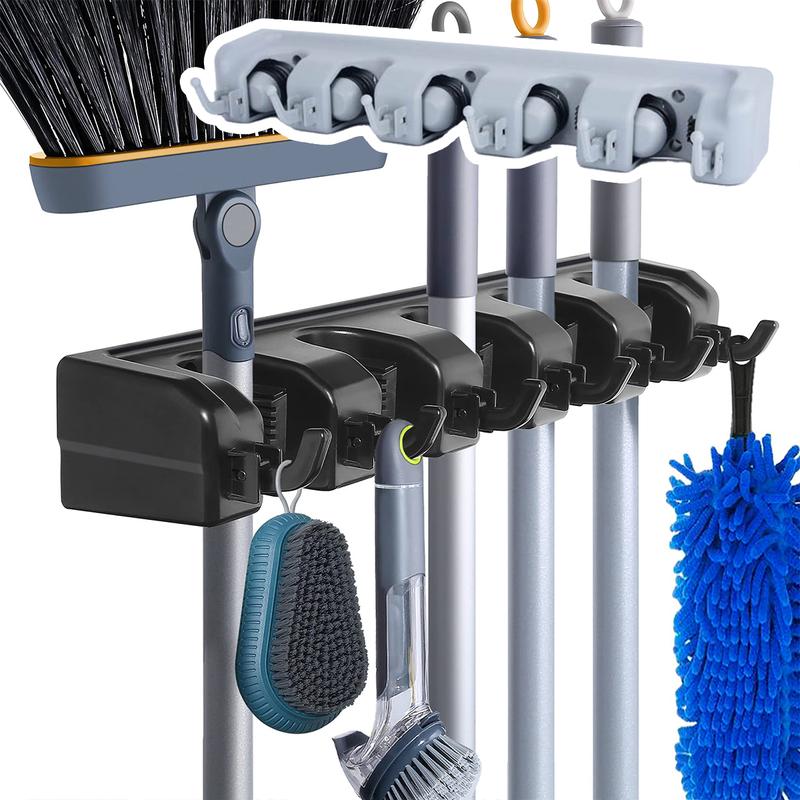 Wall Mount Broom Mop Holder Hanger Garden Tool Organizers Rack Garage Laundry Room Hanging Organizer with Hooks - Hangable