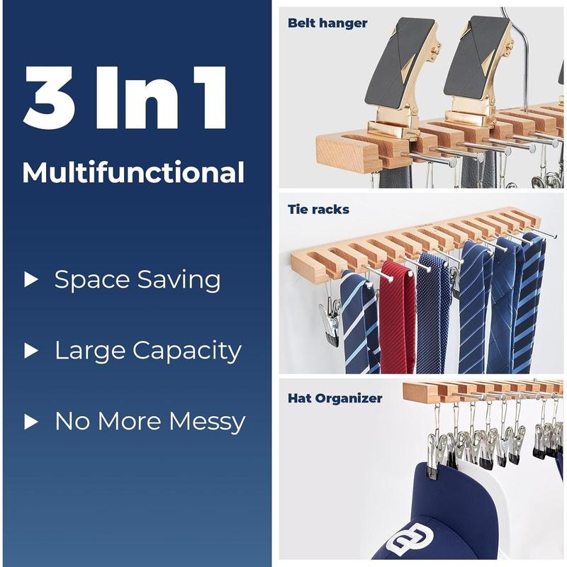 Belt Hanger Organizer for Closet, Ohuhu 2 in 1 Wall Mount Belt Rack for 27 Slots Storage and Organization, 360 Degree Rotating Belt Display Holder for Belt Tie Scarf Accessories