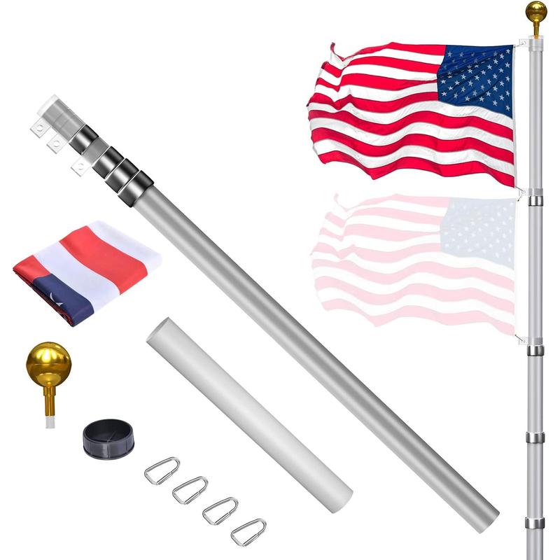 30FT Telescopic Flag Pole Kit: Extra Thick Telescoping Flag Poles,  Heavy Duty Flag Poles for Outside House Inground with 3x5  Flag