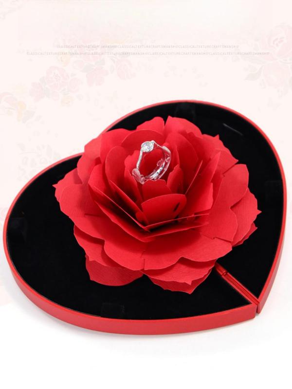 Heart Shaped Flower Design Ring Box, Elegant Ring Box for Wedding Party, Fashion Jewelry Display & Organizer for Men & Women