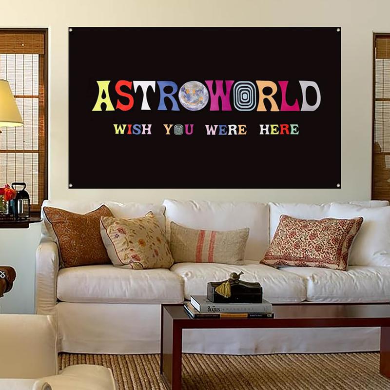 Astroworld Flag Black, 3x5ft Funny Banner, Cave Wall Flag with Brass Grommet for Man Den Garage College Decor