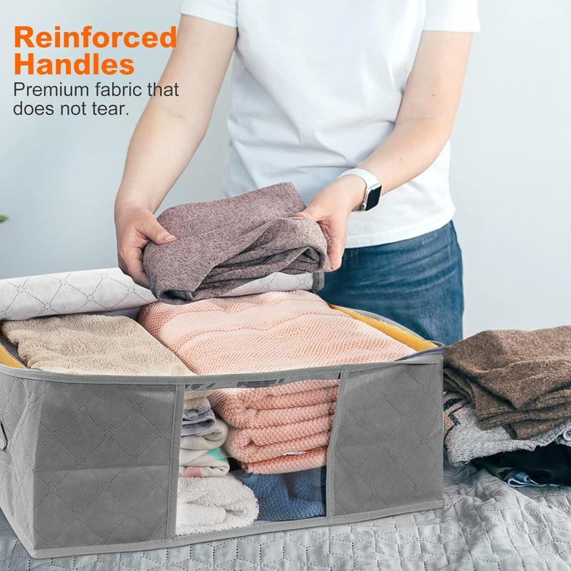 Large Storage Bags, 3 Pack Clothes Storage Bins Foldable Closet Organizers Storage Containers with Durable Handles Thick Fabric for Blanket Comforter Clothing Bedding