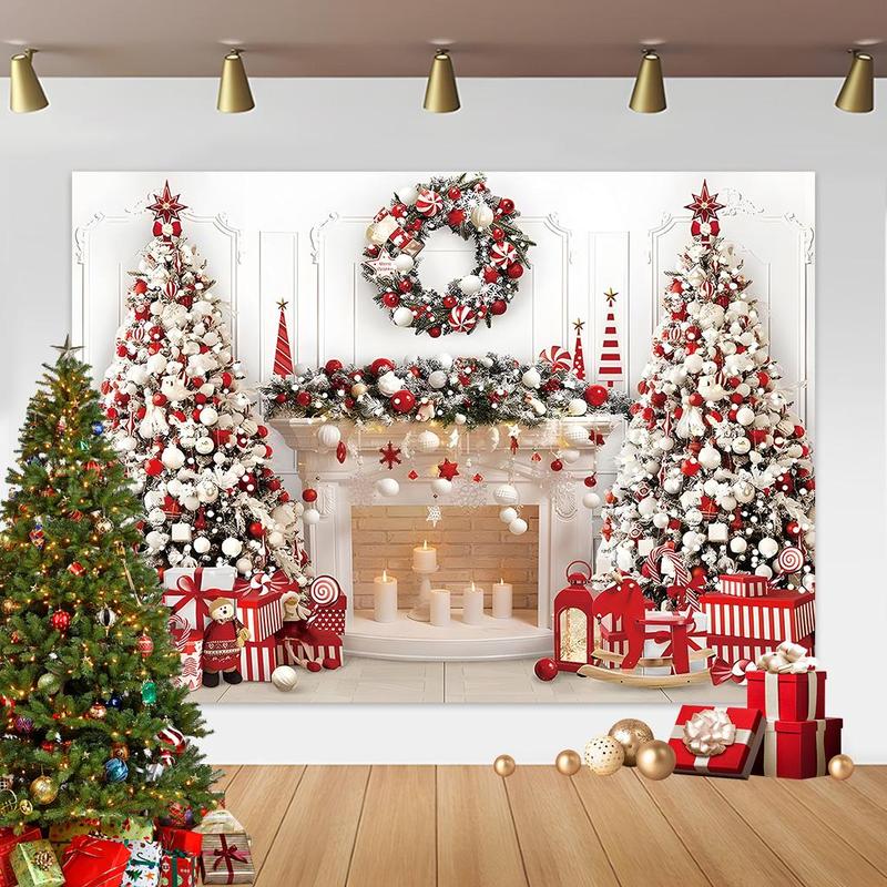 Christmas Themed Backdrop, 1 Count Holiday Party Decoration Backdrop, Festive & Party Supplies for Home Living Room Bedroom Kitchen