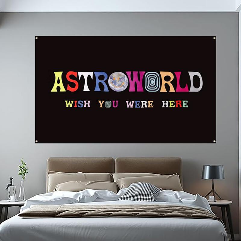 Astroworld Flag Black, 3x5ft Funny Banner, Cave Wall Flag with Brass Grommet for Man Den Garage College Decor