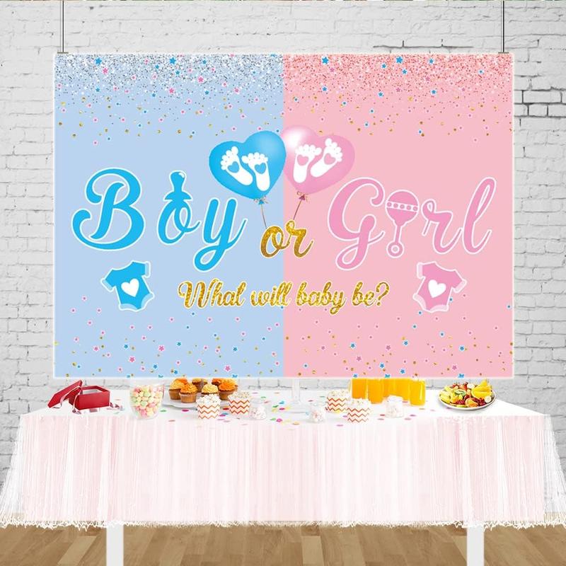 Gender Reveal Decorations Gender Reveal Banner 7 FT x 5 FT,Gender Reveal Backdrop Blue Pink Boy Or Girl Gender Reveal Party Supplies What Will  Be Gender Reveal Decorations