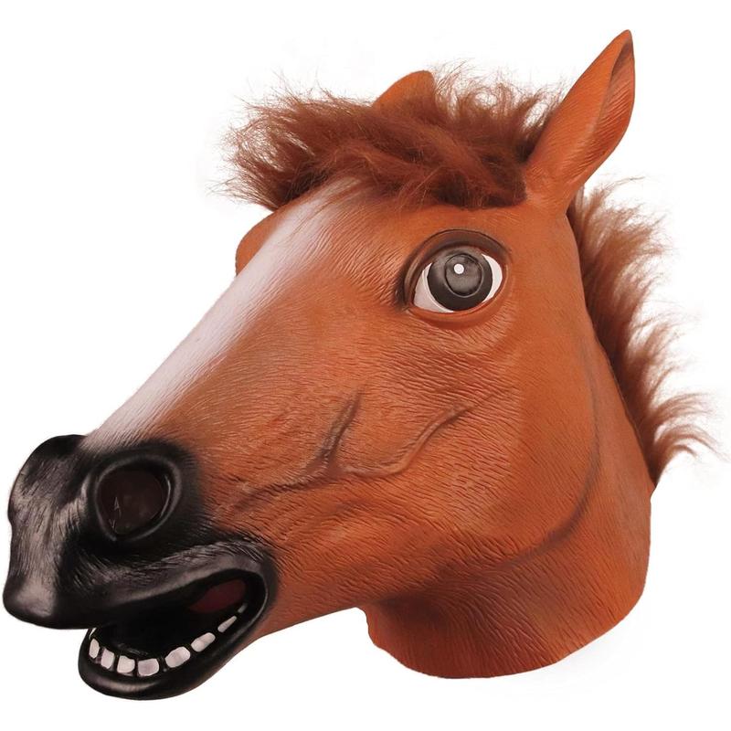 Horse Head Mask for Adult, Brown Horse Head Latex Animal Mask, Novelty Halloween Costume for Masquerade Party Accessories Comfortable Props skull  girl dino mask