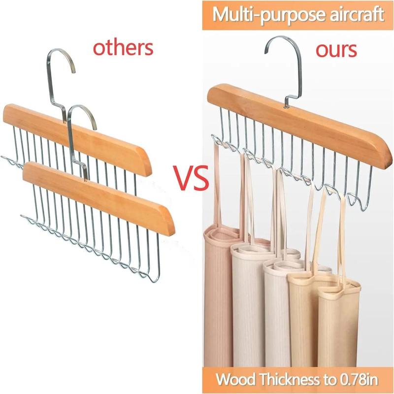 Wooden Hanger with Hooks, 2 Counts Multifunctional Clothes Hanger, Home Organizer for Women & Men, Storage Organizer