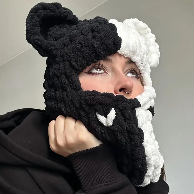 Cozy Knit Bear Ear Balaclava - Cute Cartoon Face Mask, Stretchy Winter Ski Hat with Heart Detail, Hand Wash Only Gift For Halloween