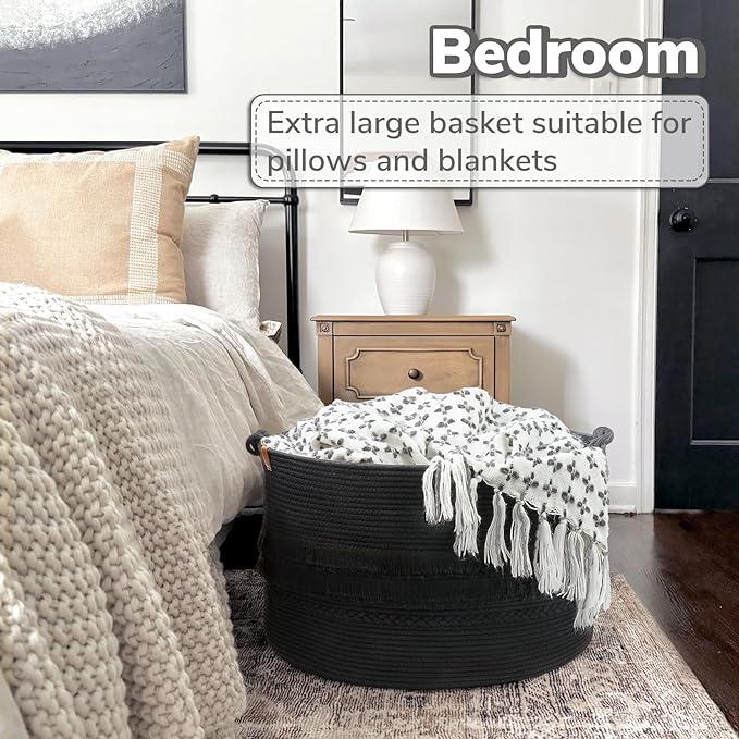 CherryNow Extra Large Laundry Hamper, Rope Woven Basket of Natural Material For Living Room Blanket Storage