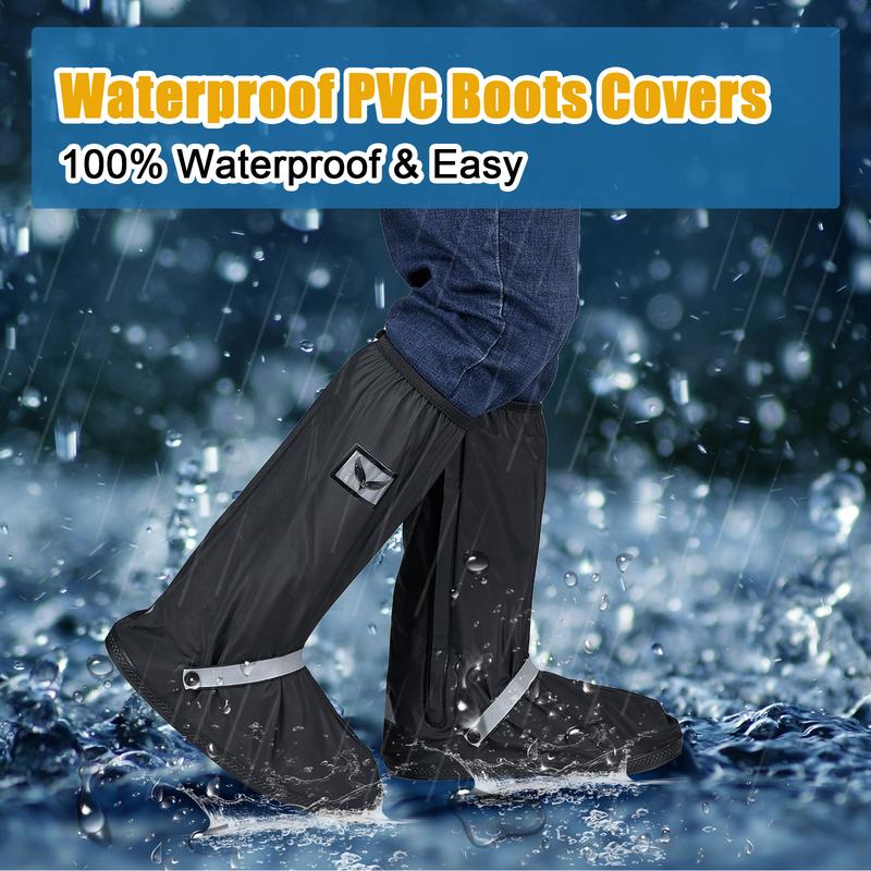 Waterproof Rain Cover Boot Non-Slip Shoe Covers with Zipper and Reflector Heavy Duty Reusable Rain Boots for Men Women