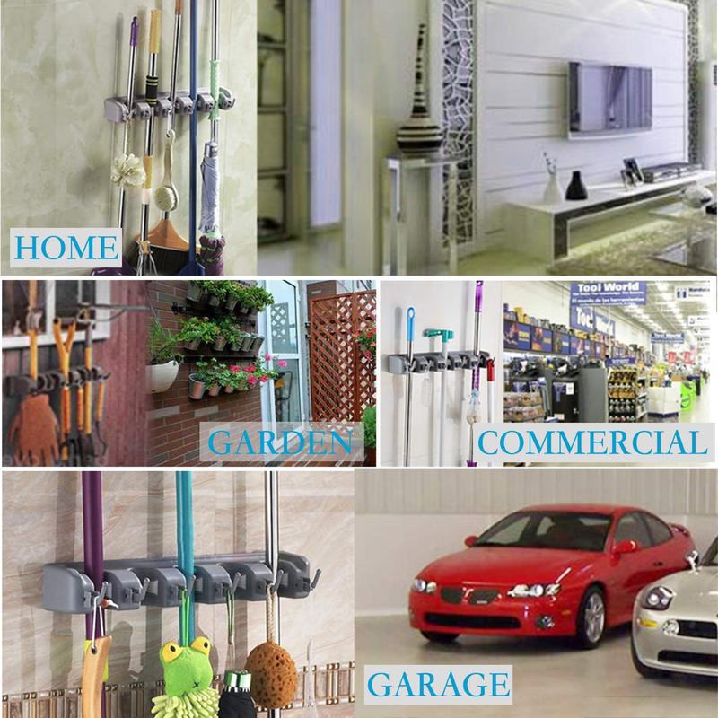 Wall Mount Broom Mop Holder Hanger Garden Tool Organizers Rack Garage Laundry Room Hanging Organizer with Hooks - Hangable