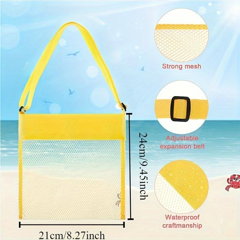 Foldable Mesh Beach Bag, 1 Count Adjustable Strap Beach Bag, Beach Toy Storage Bag  for Beach, Travel, Camping, Picnic