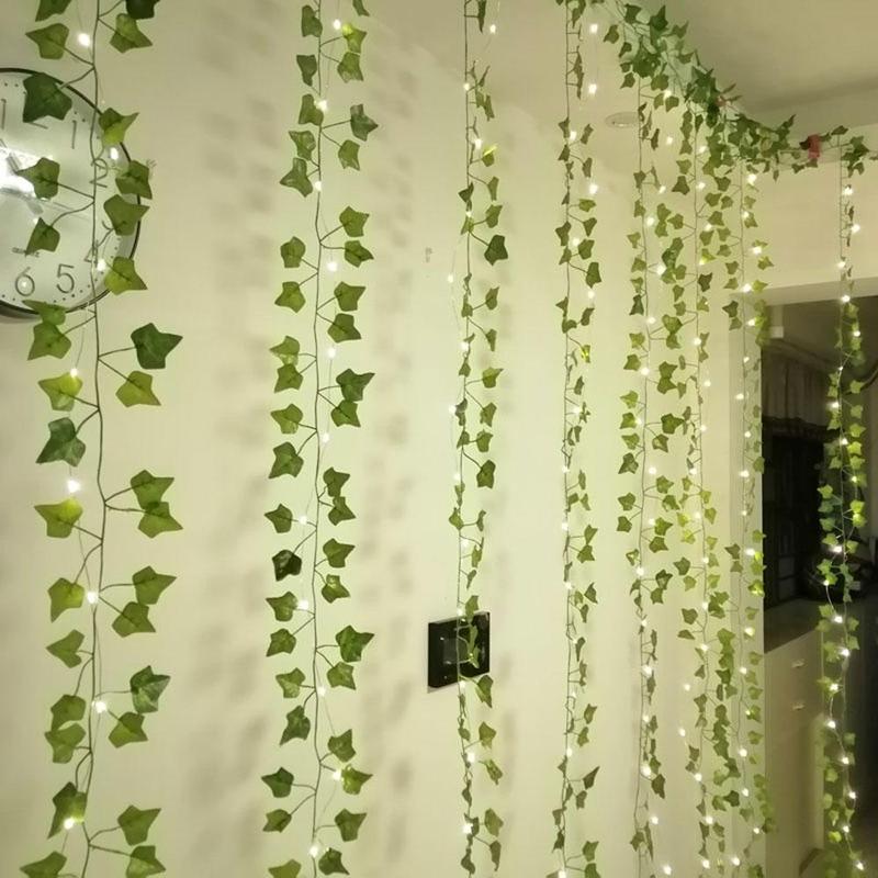 Christmas Artificial Ivy Garland with LED String Light, USB Powered Vine Hanging Garland with Remote Control, Hanging Light for Home Garden Party Wedding Decor