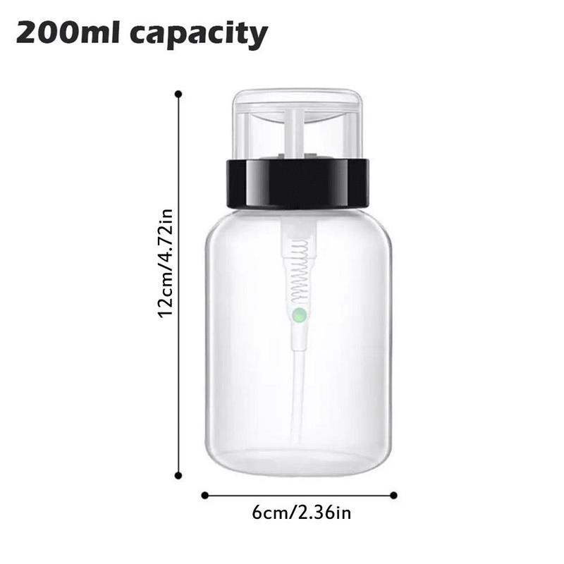 200ml Clear Empty Pump Dispenser Bottle, 2pcs set Empty Press Type Nail Polish Remover Bottle, Nail Art Remover Container