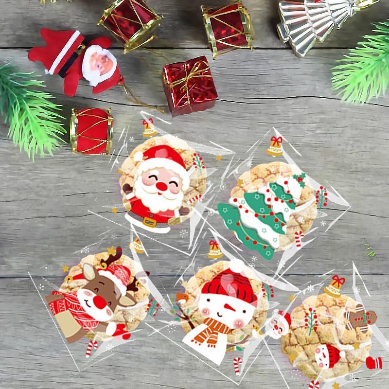 Christmas Themed Candy Bag, 100pcs set Self-adhesive Cellophane Treat Bag, Disposable Cookie Bag for Christmas Holiday Party Supplies Favor