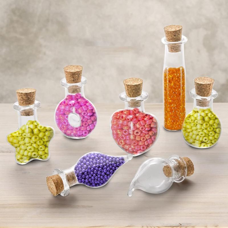 56 Pieces Mini Glass Bottles with 56 Cork Lids, 56 Eye Screws and 2 Small Funnels, Tiny Cork Wishing Bottles, Mini Spell Jars, Small Message Bottle for Wedding, Party, Baby Shower Favors