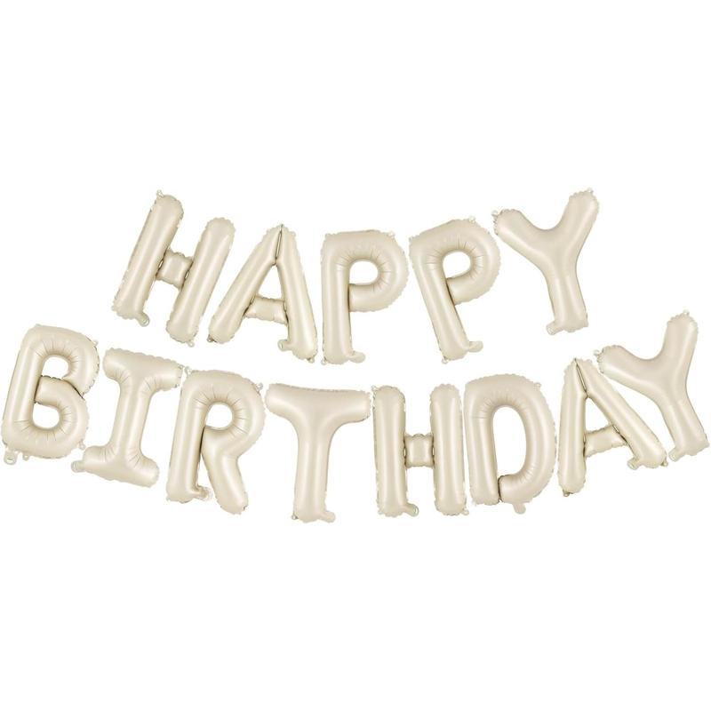 Happy Birthday Balloons Banner 16 Inch, Foil Balloons Personalized Name Letters Balloons Sign Birthday Party Decorations for Women Men Boys Girls (Cream)