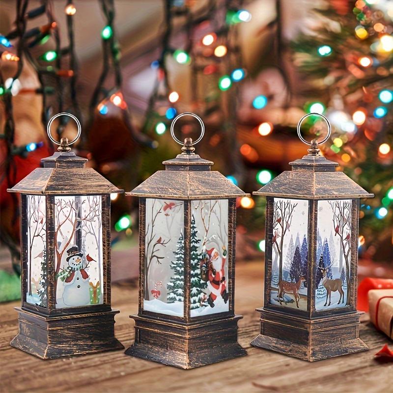 3PCS Christmas Mini LED Lanterns, Christmas Candle Lanterns, Hanging Lanternswith Santa Snowman Reindeer, Christmas Tree Home Decor, Outdoor And Indoor (Without Battery)