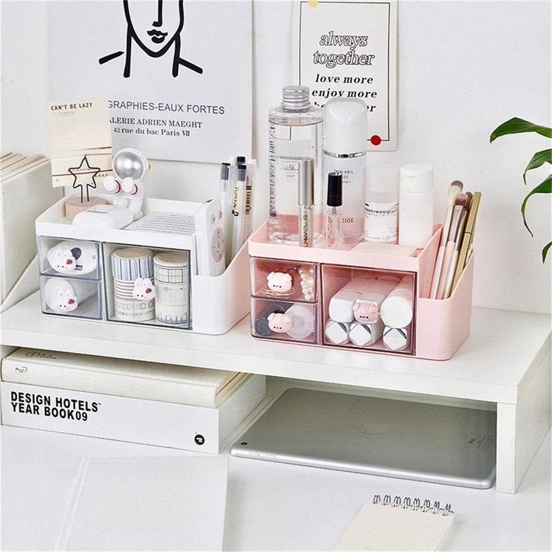 Cute Cartoon Storage Box, 1 Count Desktop Multi-grid Cosmetic Storage Box, Drawer Type Organizer for Home Bedroom Study Room