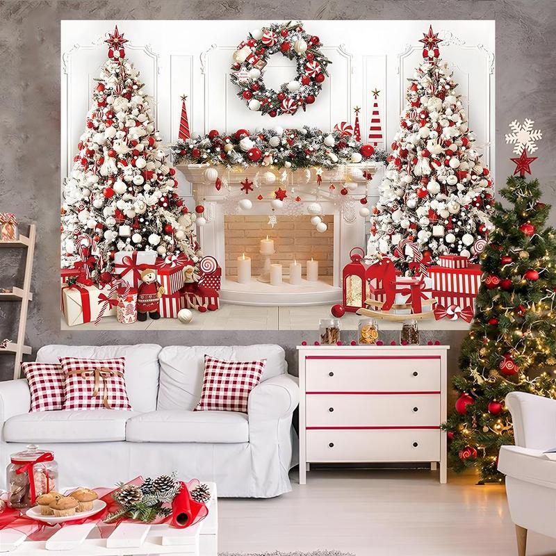 Christmas Themed Backdrop, 1 Count Holiday Party Decoration Backdrop, Festive & Party Supplies for Home Living Room Bedroom Kitchen