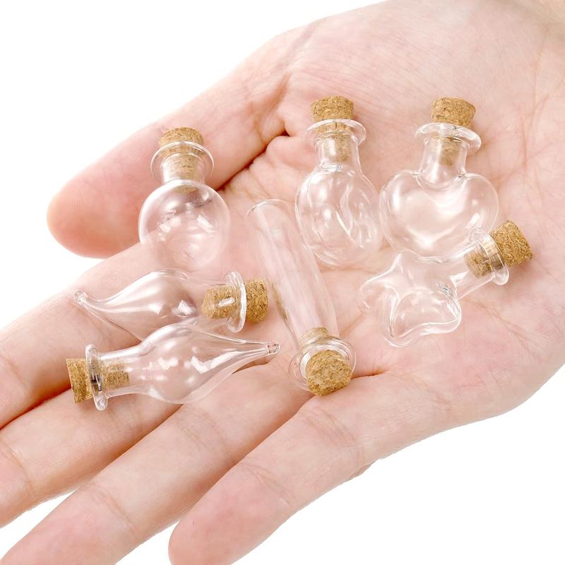 56 Pieces Mini Glass Bottles with 56 Cork Lids, 56 Eye Screws and 2 Small Funnels, Tiny Cork Wishing Bottles, Mini Spell Jars, Small Message Bottle for Wedding, Party, Baby Shower Favors