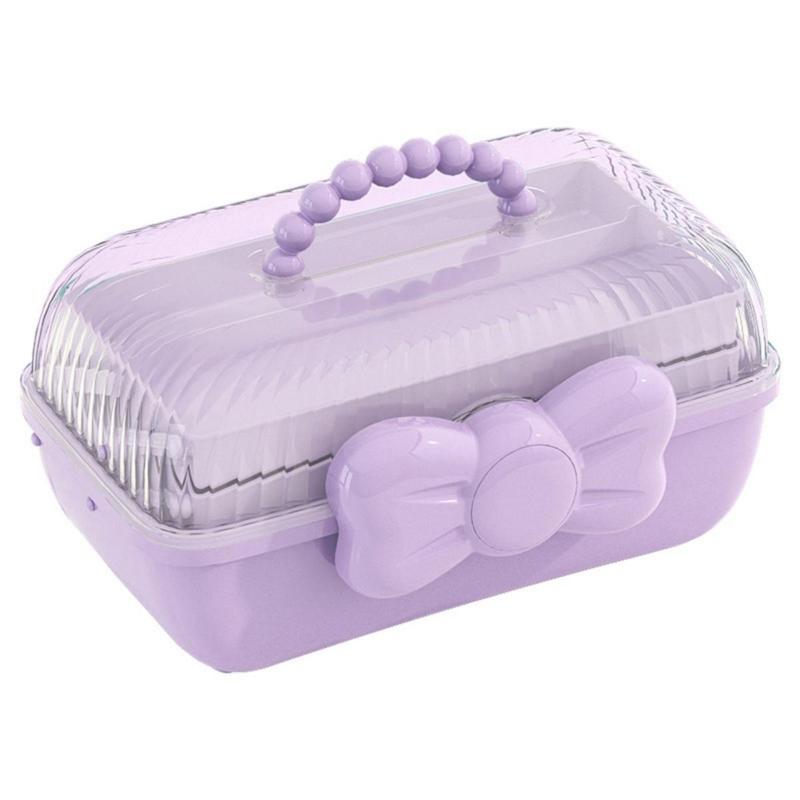 Cute Bowknot Decor Hair Accessories Storage Box, Multi-grid Large Capacity Hair Accessories Storage Box with Lid, Desktop Storage Organizer for Home School Office, Desk Accessories