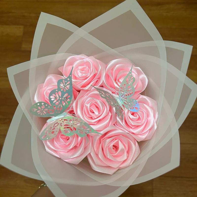 Pink ribbon rose bouquet