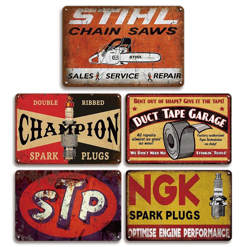 Vintage Themed Tin Sign Set, 5 Counts set Retro Garage & Cave Decor for Men, Ideal for Old Car Shops, Oil Stations & Home Wall Art