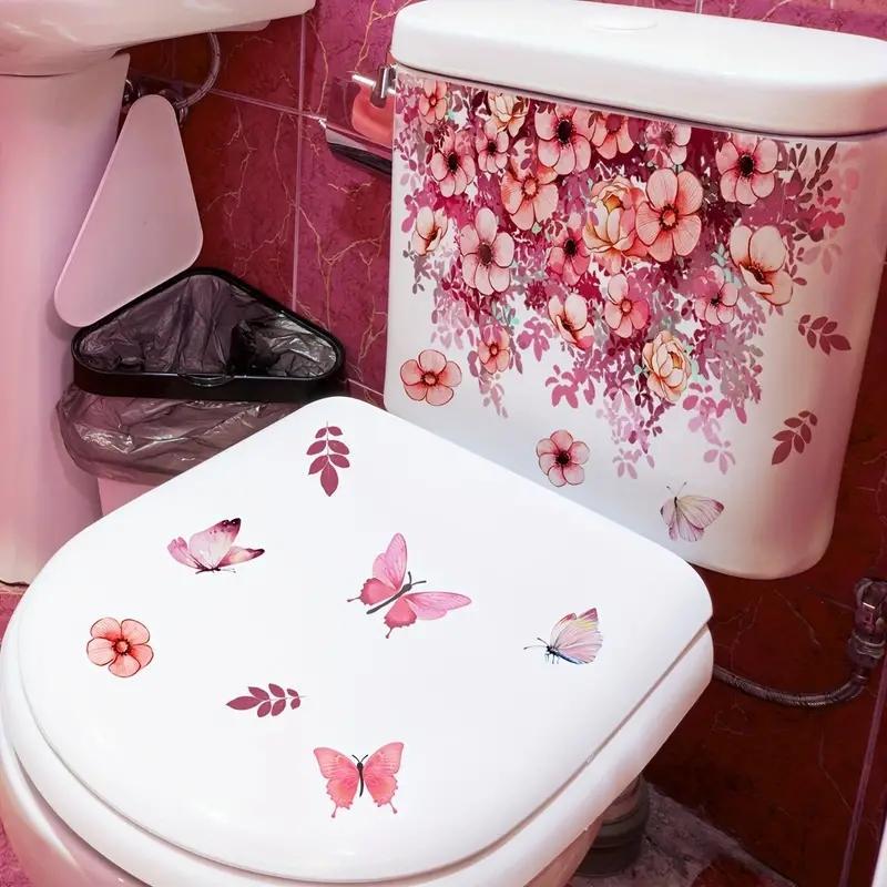 Flower & Butterfly Pattern Bathroom Sticker, Self Adhesive Bathroom Decal, Decorative Sticker for Home Bathroom, Home Decor Supplies