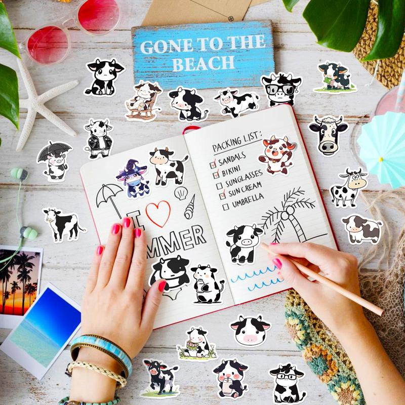 50pcs Cartoon Cow Pattern Sticker, Self Adhesive Decor Paper, Creative Graffiti Sticker For DIY Scrapbooking Laptop Luggage Water Bottle Decoration