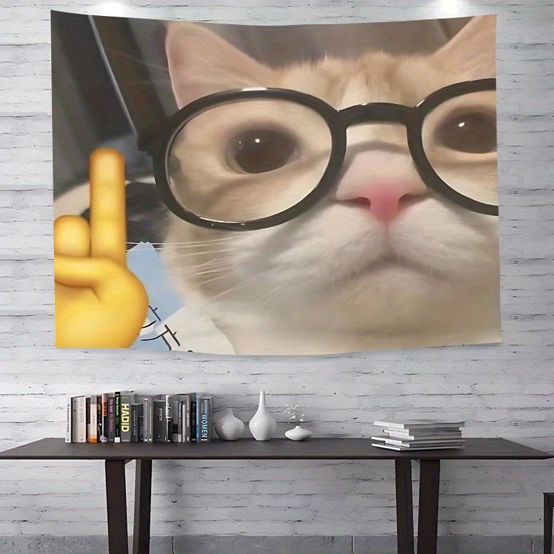 Christmas 2024 Ornament - Cat Meme Tapestry with Glasses - Funny Feline Wall Hanging, Lightweight Polyester Fiber, Includes Hanging Accessories, Ideal for Bedroom, Dorm, and Living Room Decor