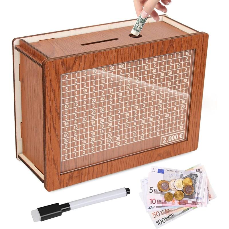 Cash Vault Wooden Savings Box with Counting Target,Wooden Cash Saver Money Box