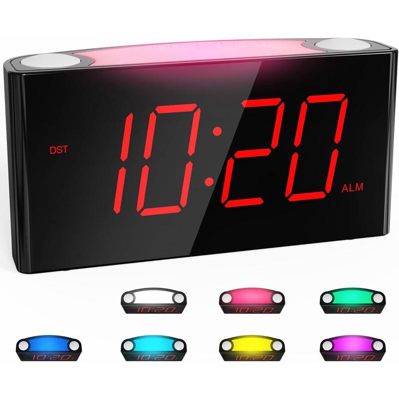 Loud Alarm Clock - Vibrating Alarm Clock with Bed Shaker : 10 Dynamic Display RGB Clock, 8 Night Light, Brightness Dimmable Loud Alarm Clock for Heavy Sleepers Adults Teens Decor Decor Decor