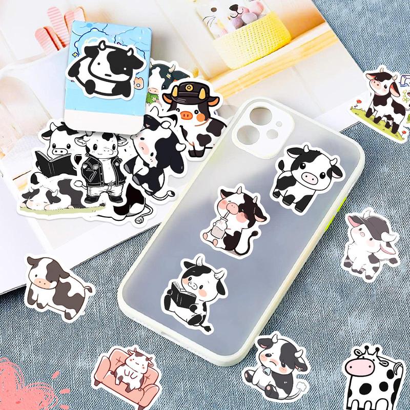 50pcs Cartoon Cow Pattern Sticker, Self Adhesive Decor Paper, Creative Graffiti Sticker For DIY Scrapbooking Laptop Luggage Water Bottle Decoration