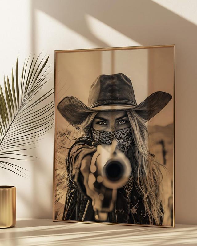 Shooter Cowgirl Wild West Frontier Sepia Tone Print – Western Vintage Style Wall Art, American Farmhouse Decor