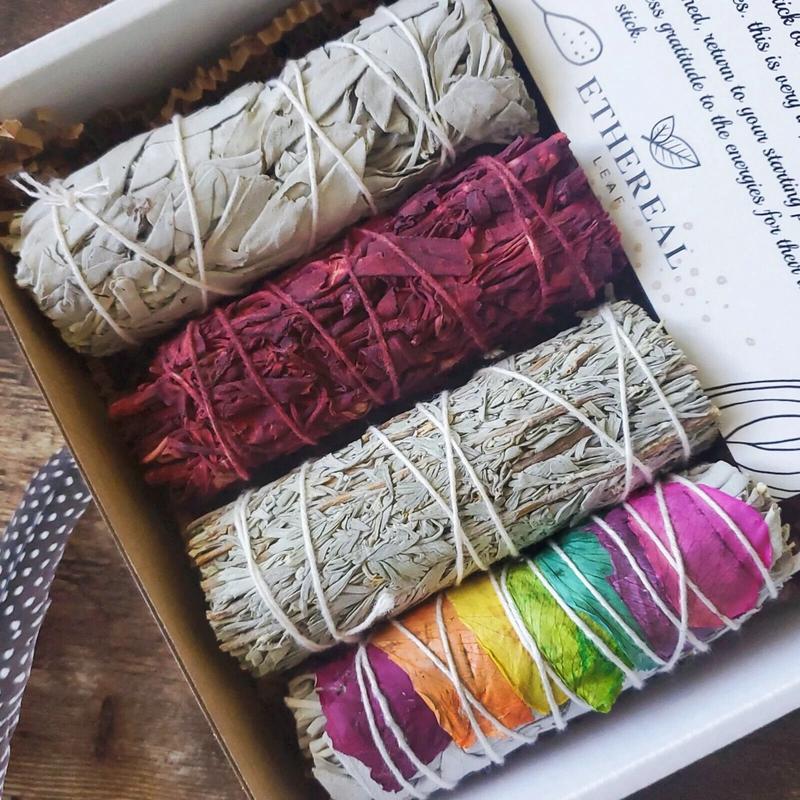 4 Pack Sage Sticks Smudge Kit 4'' Long, Incense Bundles In Gift Box For Healing, Energy Cleansing, Yoga, Meditation