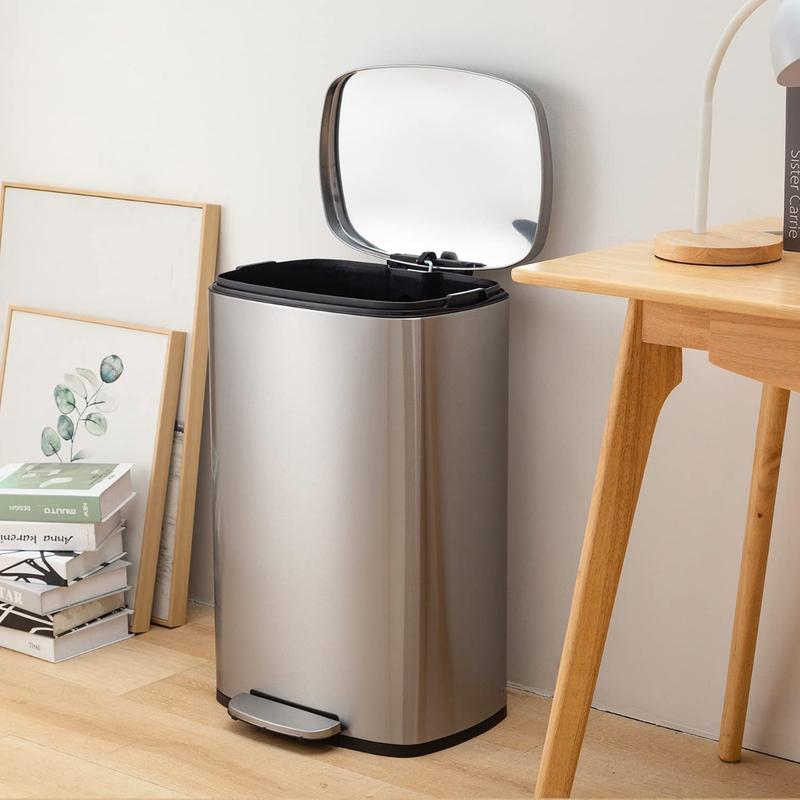 13 Gallon 50 L Garbage Can Kitchen Trash Can with Lid for Office Bedroom Bathroom Step Trash Bin Fingerprint-Proof Brushed Stainless Steel 13 Gallon   50 Liter