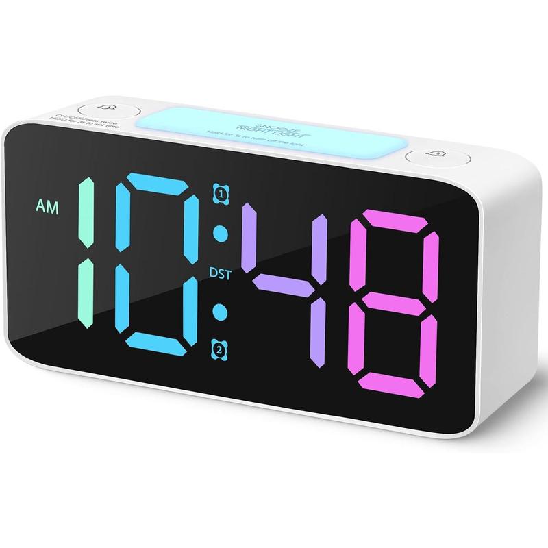 Super Loud Alarm Clock for Heavy Sleepers Adults,Digital Clock with 7 Color NightLight,Adjustable Volume,Dimmer,USB Charger,Small Clocks for Bedrooms,Ok to Wake Up for ,Teens (White+RGB)