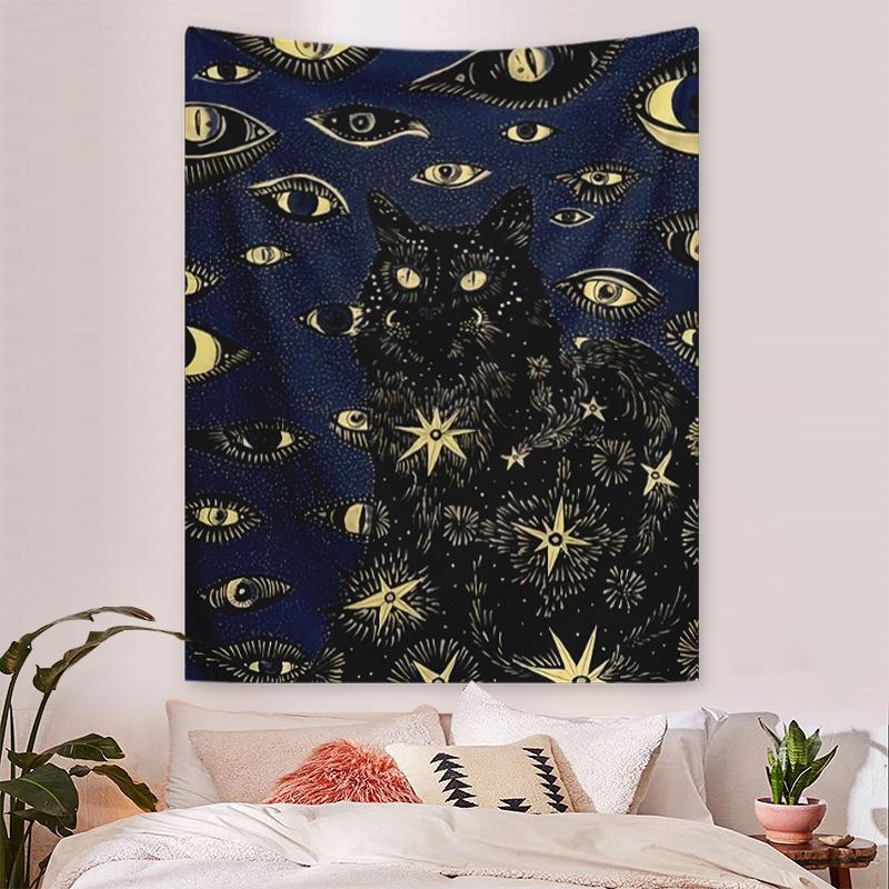 Cat & Eye Pattern Wall Tapestry, 1 Count Artwork Decorative Hanging Blanket Cozy Room Accessories, Wall Decor for Home Living Room Bedroom Office