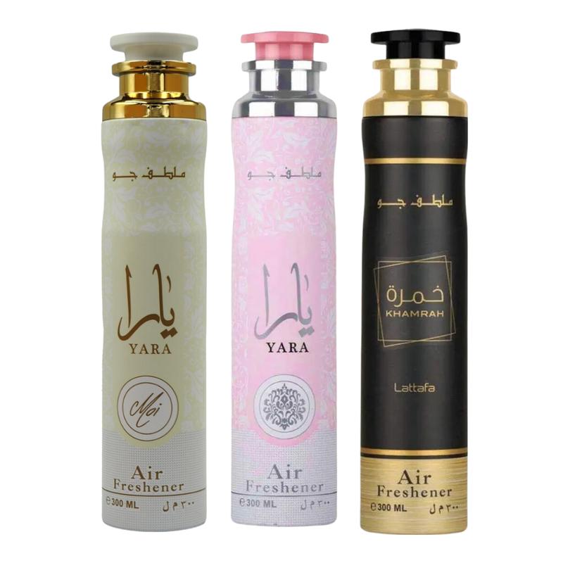 YARA Air Freshener (300ml) + YARA MOI Air Freshener (300ml) + KHAMRAH Air Freshener (300ml) from lattafa Perfumes