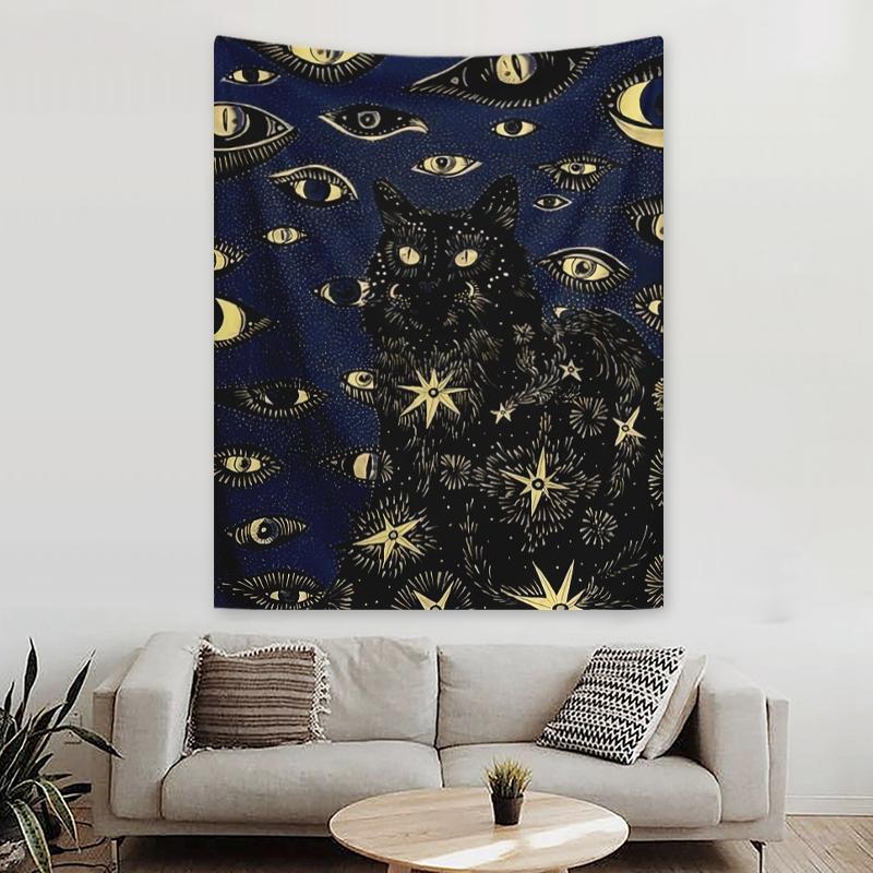 Cat & Eye Pattern Wall Tapestry, 1 Count Artwork Decorative Hanging Blanket Cozy Room Accessories, Wall Decor for Home Living Room Bedroom Office