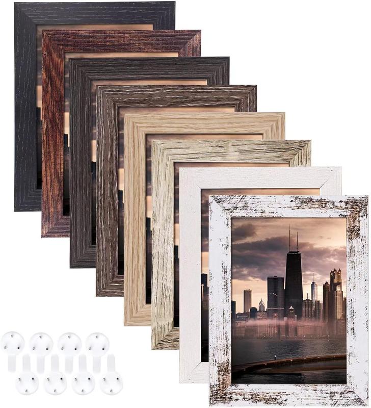 5x7 Picture Frames Set of 8, Rustic Picture Frames Multi -Color,Vertical and Horizontal Formats for Wall Hanging and Tabletop Display, for Rustic Home & Office Decor