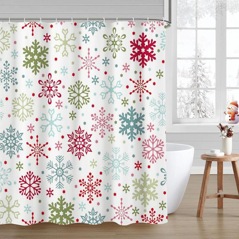 Christmas Shower Curtains for Bathroom Winter Snowflakes Bathroom Curtains Xmas Bathroom Decors Washable Durable Fabric Shower Curtains 72x72 Inch