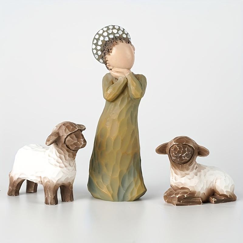 Sheep & Girl Design Resin Figurine for Ramadan Decor, 3 Counts set Creative Carved Handmade Decorative Statue for Home Decor, Ramadan Decorations