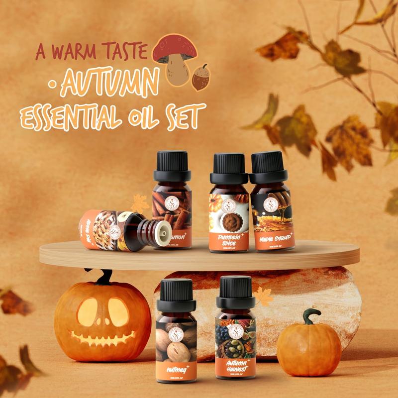 Autumn Essential Oils Set, Fragrance Oil Gift Set for Oil Diffusers, Scented Oils for Soap Candle Making 6x10ml - Pumpkin Spice, Nutmeg, Apple Pie, Autumn Harvest, Cinnamon, and Maple Syrup