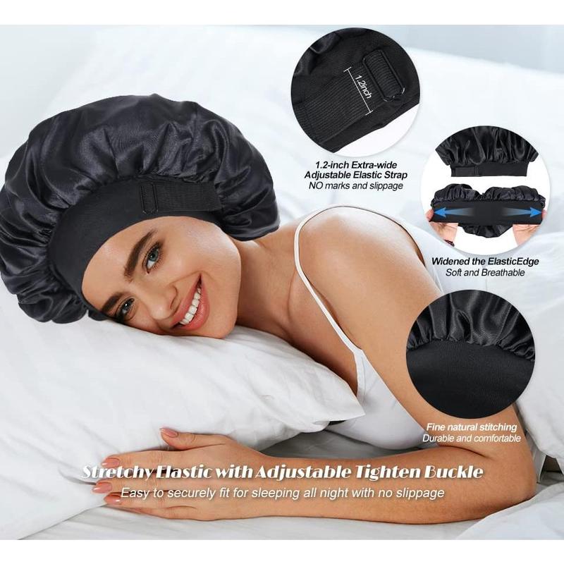 Silk Bonnet for Sleeping Double Layer Satin Bonnet Adjustable Bonnets for Black Women Sleep Cap Reversible Hair Bonnet for Curly Hair Shower