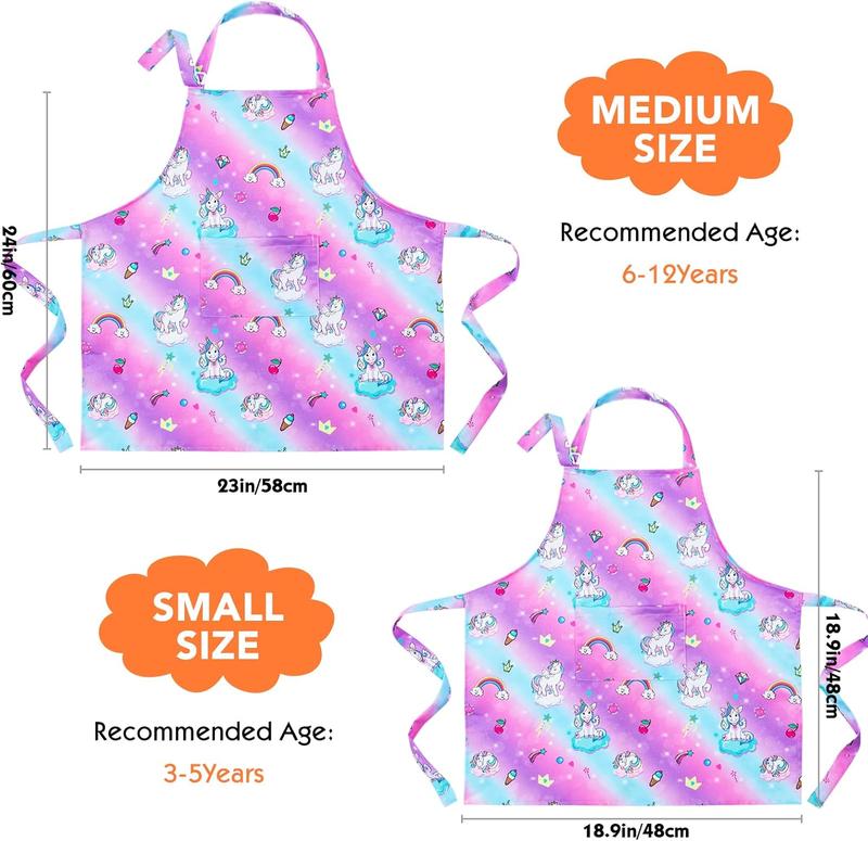 2 Pack Kids Apron Rainbow Unicorn Aprons With Pockets for Girls Boys Toddler Apron for Painting Cooking Baking