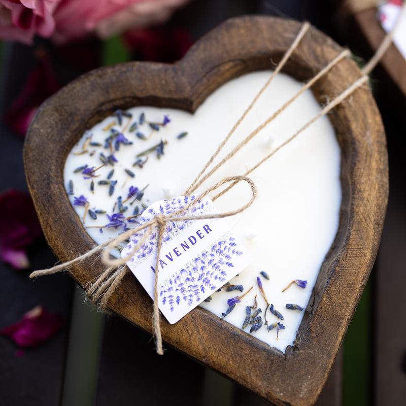 Lavender Heart Wood Dough Bowl Candle  Bowl Candle  Soy Wax Candle   Love Engagement Wedding Bridal Mother's Day 3 Cotton Wick