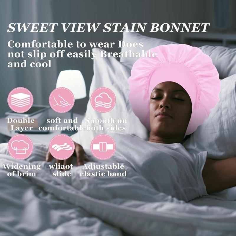 4PCS Satin Hair Bonnet for Sleeping,Bonnets for Black Women Men,Silk Bonnet for Sleeping,Hair Wrap Cap for Curly Hair,Elastic Wide Band Hair Bonnet Shower Cap (Black & Blue & Pink & Purple)