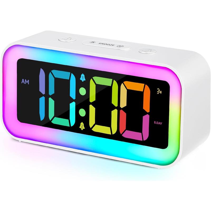 Cute Pink Loud Alarm Clock with RGB Night Light Girls Room Decor and Kawaii Gifts, Small Size for Bedside or Desk Lamp in Bedrooms, Teens (Red A)